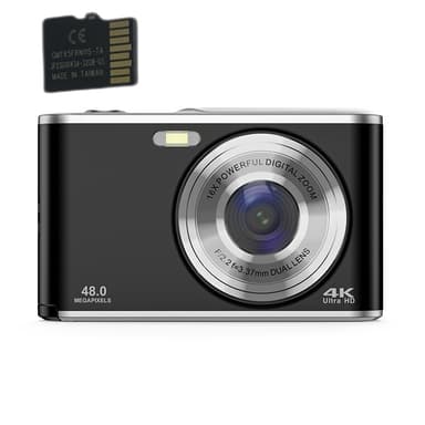 Digikamera 4K 48MP 16 x zoom webcam 32GB TF-kortilla Musta