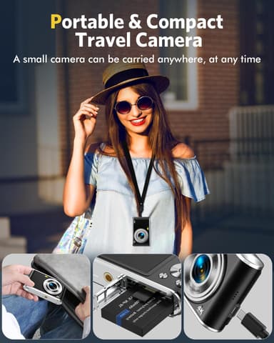 Digikamera 4K 48MP 16 x zoom webcam 32GB TF-kortilla Musta