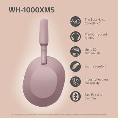 Sony WH-1000XM5 langattomat around-ear kuulokkeet (savuinen pinkki)
