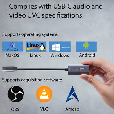 Video Capture Card / USB-C-HDMI-yhteensopiva sovitin
