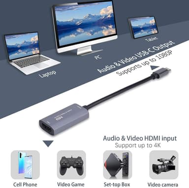 Video Capture Card / USB-C-HDMI-yhteensopiva sovitin