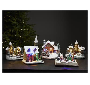 Joulukoristeet WINTERVILLE 23x19xH18cm, LED-valolla RGB, taimer 6h, kylä