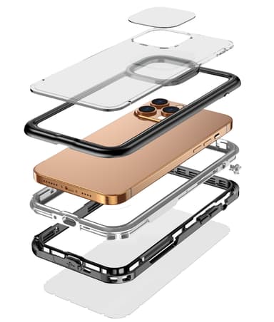 iPhone 13/13 Pro vedenpitävä kotelo musta/harmaa/läpinäkyvä