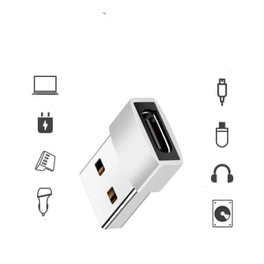 USB-C-sovitin (naaras) USB-A 2.0:aan (uros) Hopea