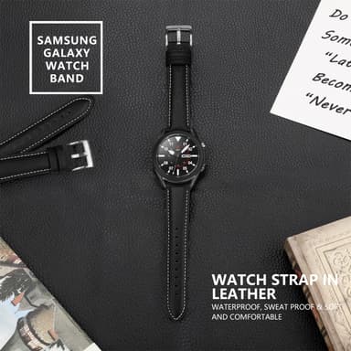 Musta Samsung Galaxy Watch 3 (45 mm) ranneke, aitoa nahkaa