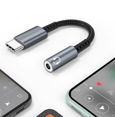 USB-C - 3,5 mm sovitin kuulokkeille Harmaa