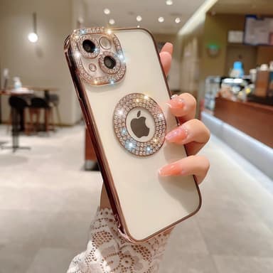 Tyylikäs matkapuhelinkotelo kimalteleva & kiiltävä Ruusukulta iPhone 14 Pro Max