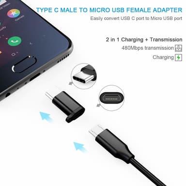 Micro USB - USB-C -sovitin - musta