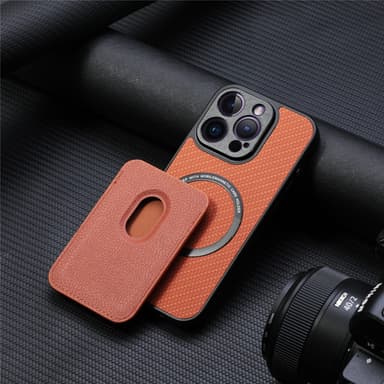 Magneettinen suojakotelo tukee MagSafea korttitelineellä Ruskea iPhone 15 Pro Max