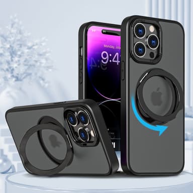 Magneettinen suojaava puhelinkotelo, jossa näkymätön jalusta iPhonelle Musta iPhone 15 Pro