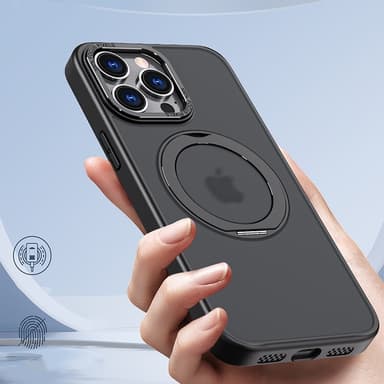 Magneettinen suojaava puhelinkotelo, jossa näkymätön jalusta iPhonelle Musta iPhone 15 Pro