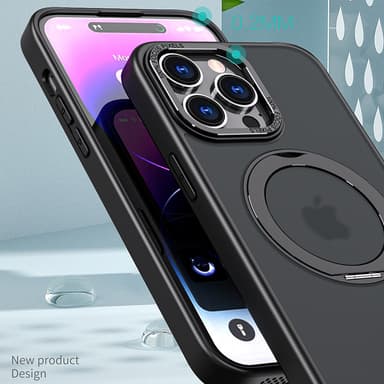 Magneettinen suojaava puhelinkotelo, jossa näkymätön jalusta iPhonelle Musta iPhone 15 Pro