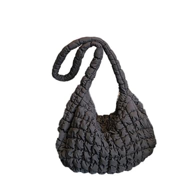 Kevyt laukku Nylon tikattu olkapäätyyny Crossbody laukku Musta