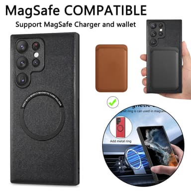 Keinonahkainen magneettinen puhelinkotelo Samsungille Musta Samsung Galaxy S24