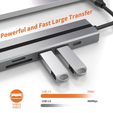 6-in-1 USB C -keskitin 4K HDMI -sovittimella, USB 3.0/2.0 -portit, SD/TF-kortinlukija