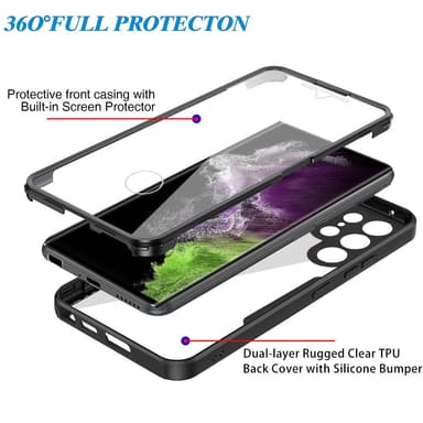 TPU-materiaalista 360° all-inclusive matkapuhelinkotelo Samsung-puhelimille Musta Samsung Galaxy S21 Ultra