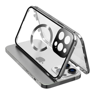 Kaksipuolinen solki HD-puhelinkotelo linssisuojalla Yhteensopiva iPhonen kanssa Hopea iPhone 14 Pro Max