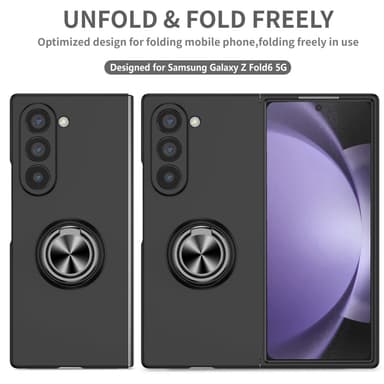 Samsung Galaxy Z Fold6 5G Iskunkestävä TPU+PC Kickstand Puhelinkotelo Autoteline Metallilevy - Musta