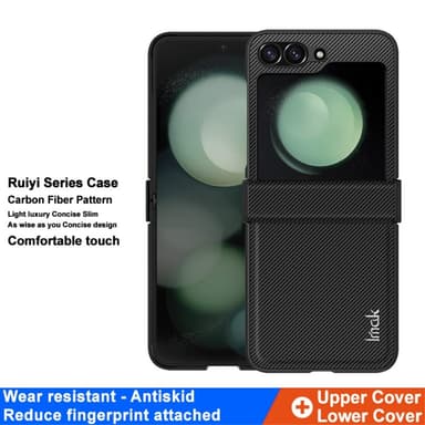 IMAK Ruiyi Series Samsung Galaxy Z Flip6 5G Kotelo Nahkaa + PC Carbon Fiber -tekstuurilla