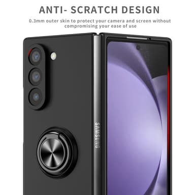 Samsung Galaxy Z Fold6 5G Iskunkestävä TPU+PC Kickstand Puhelinkotelo Autoteline Metallilevy - Musta