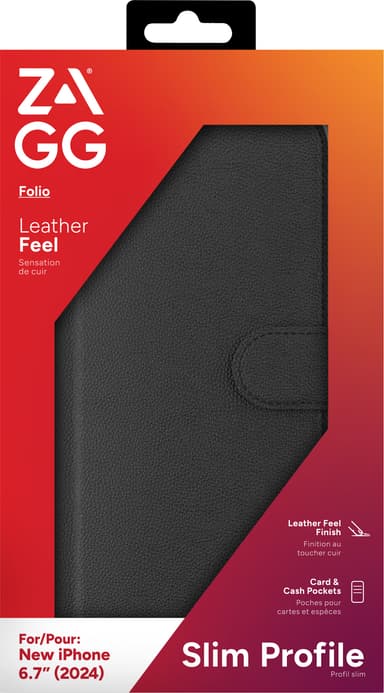 ZAGG iPhone 16 Plus Folio lompakkokotelo (musta)