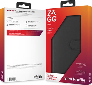 ZAGG iPhone 16 Plus Folio lompakkokotelo (musta)