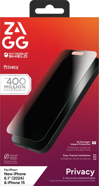 Zagg iPhone 16/15 Glass Elite Privacy näytönsuoja