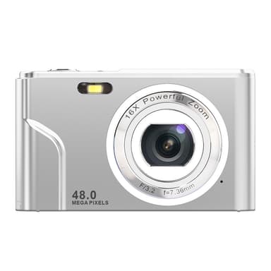 Digikamera 48 MP, HD 1080p ja 16x zoom kortilla Hopea