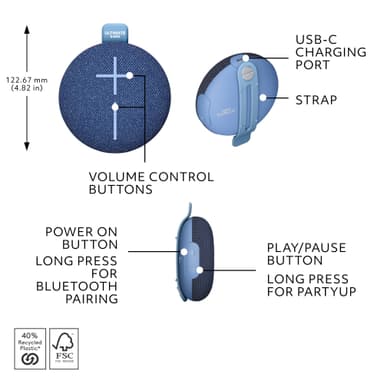Ultimate Ears MINIROLL kannettava kaiutin (sininen)