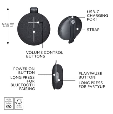 Ultimate Ears MINIROLL kannettava kaiutin (musta)