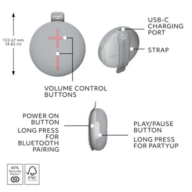Ultimate Ears MINIROLL kannettava kaiutin (harmaa)