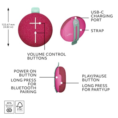 Ultimate Ears MINIROLL kannettava kaiutin (pinkki)