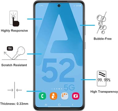 Näytönsuoja Samsung Galaxy A52/A52 5G/A52S 5G karkaistu lasi 2 kpl