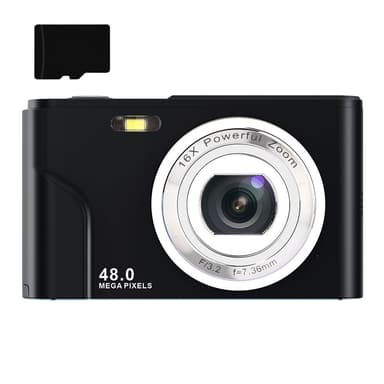 Digikamera 48 MP, HD 1080p ja 16x zoom kortilla Musta