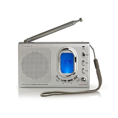Nedis Maailmaradio | Kannettava malli | AM / FM / SW | Paristokäyttöinen / Verkkovirtakäyttöinen | Digitaalinen | 1.5 W | Kuulokkeiden lähtöliitäntä | Herätyskello | Uniajastus | Harmaa