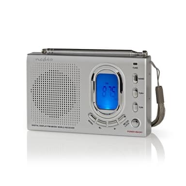 Nedis Maailmaradio | Kannettava malli | AM / FM / SW | Paristokäyttöinen / Verkkovirtakäyttöinen | Digitaalinen | 1.5 W | Kuulokkeiden lähtöliitäntä | Herätyskello | Uniajastus | Harmaa