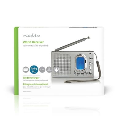 Nedis Maailmaradio | Kannettava malli | AM / FM / SW | Paristokäyttöinen / Verkkovirtakäyttöinen | Digitaalinen | 1.5 W | Kuulokkeiden lähtöliitäntä | Herätyskello | Uniajastus | Harmaa