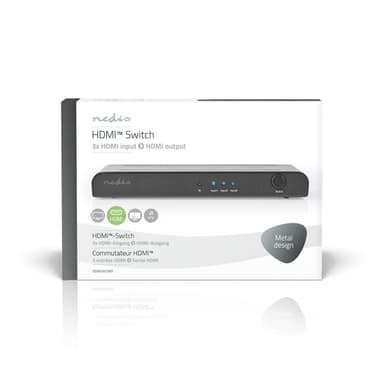 Nedis HDMI ™ Kytkin | 3-Porttinen port(s) | 3x HDMI™ tuloliitäntä | 1x HDMI™ lähtö | 4K@60Hz | 18 Gbps | Kauko-ohjattu | Metalli | Antrasiitti