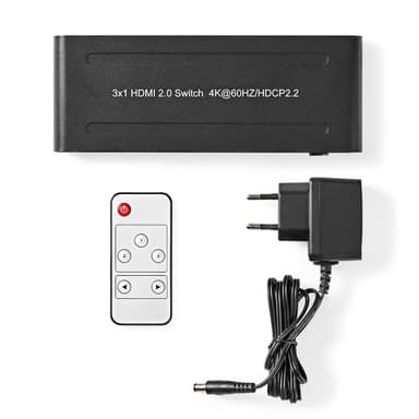 Nedis HDMI ™ Kytkin | 3-Porttinen port(s) | 3x HDMI™ tuloliitäntä | 1x HDMI™ lähtö | 4K@60Hz | 18 Gbps | Kauko-ohjattu | Metalli | Antrasiitti
