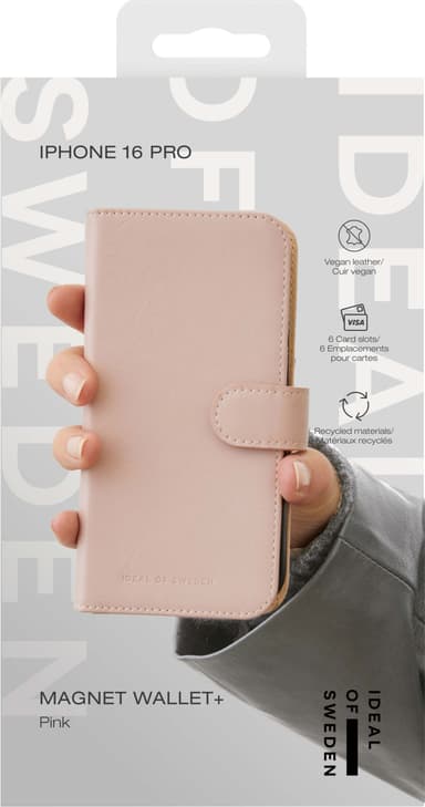 Ideal of Sweden Magnet Wallet+ iPhone 16 Pro lompakkokotelo (pinkki)