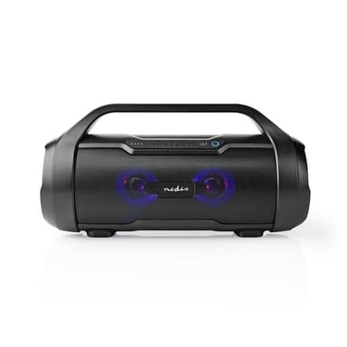 Nedis Bluetooth® Party Boombox | 6 tuntia | 2.0 | 120 W | Median toisto: AUX / Micro SD / USB | IPX5 | Linkitettävä | Kantokahva | Juhlavalot | Musta