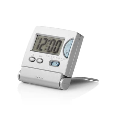Nedis Digitaalinen Herätyskello | Taustavalaistu LCD näyttö | 1.7 cm | Taustavalo | Kokoontaitettava | Käyttötarkoitus: Matkailu | Torkkutoiminto | Kyllä | Hopea