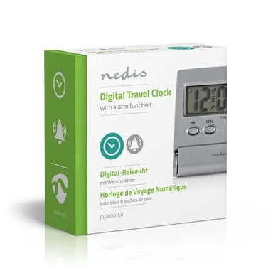 Nedis Digitaalinen Herätyskello | Taustavalaistu LCD näyttö | 1.7 cm | Taustavalo | Kokoontaitettava | Käyttötarkoitus: Matkailu | Torkkutoiminto | Kyllä | Hopea