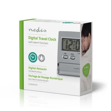 Nedis Digitaalinen Herätyskello | Taustavalaistu LCD näyttö | 1.7 cm | Taustavalo | Kokoontaitettava | Käyttötarkoitus: Matkailu | Torkkutoiminto | Kyllä | Hopea