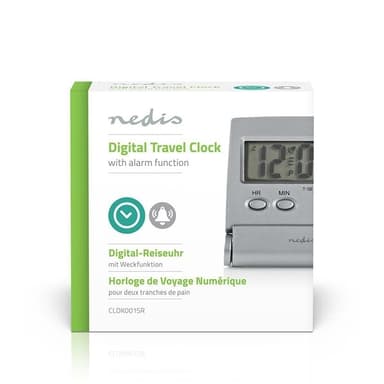 Nedis Digitaalinen Herätyskello | Taustavalaistu LCD näyttö | 1.7 cm | Taustavalo | Kokoontaitettava | Käyttötarkoitus: Matkailu | Torkkutoiminto | Kyllä | Hopea