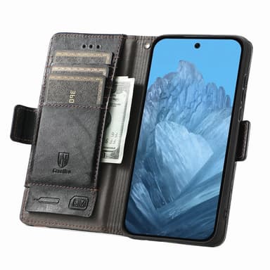 SKALO Google Pixel 9/9 Pro CASENEO 002 Series Premium PU-nahkalompakko - Musta