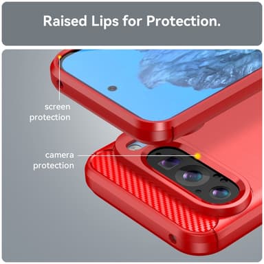 SKALO Google Pixel 9/9 Pro Armor Carbon Iskunkestävä TPU suojakuori - Punainen