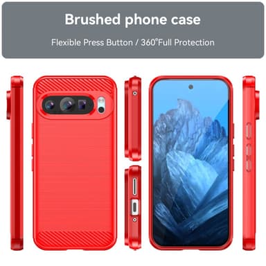 SKALO Google Pixel 9/9 Pro Armor Carbon Iskunkestävä TPU suojakuori - Punainen