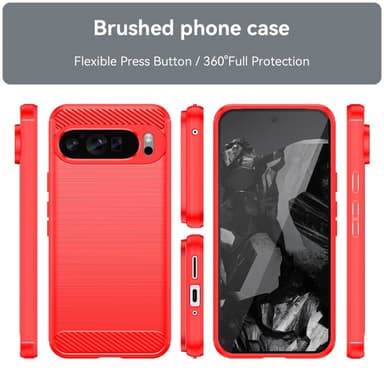 SKALO Google Pixel 9 Pro XL Armor Carbon Iskunkestävä TPU suojakuori - Punainen