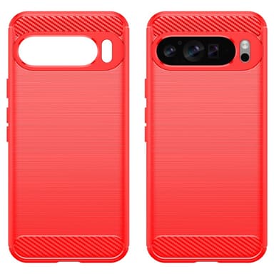 SKALO Google Pixel 9 Pro XL Armor Carbon Iskunkestävä TPU suojakuori - Punainen